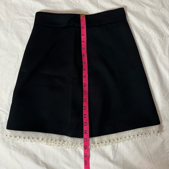 Miu Miu Black Mini Skirt with White Lace Trim and Rhinestone and Beading Small - Picture 8 of 13